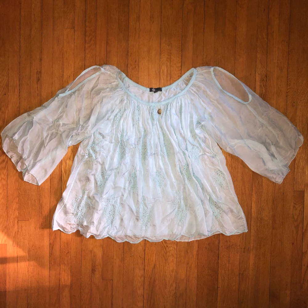 Light Blue Cold Shoulder Bell Sleeve Top